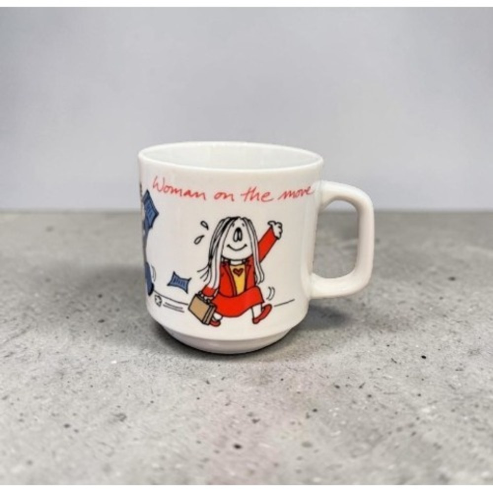 Vintage 1985 Cathy Comic Mug Woman On The Move Current Inc Japan Coffee Cup